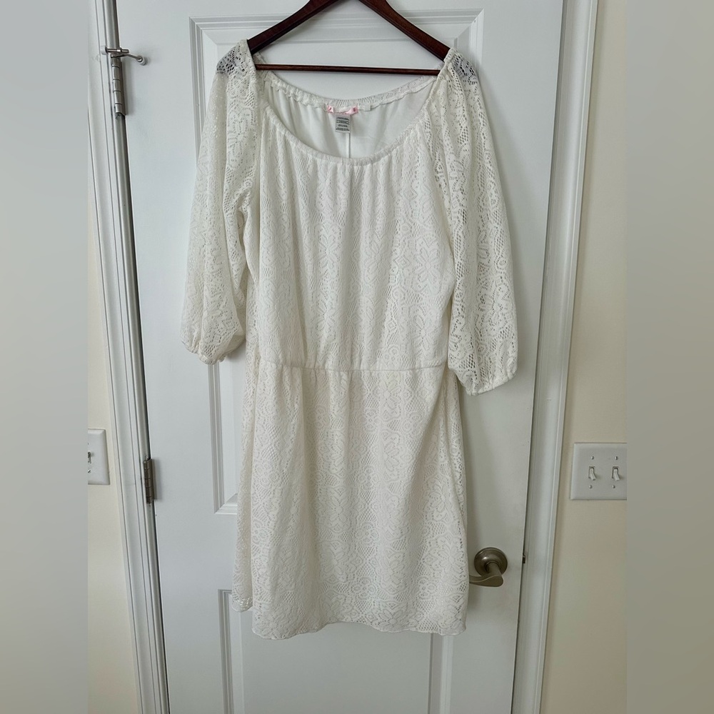 Free2Luv White Lace Dress with 3/4 Sleeves